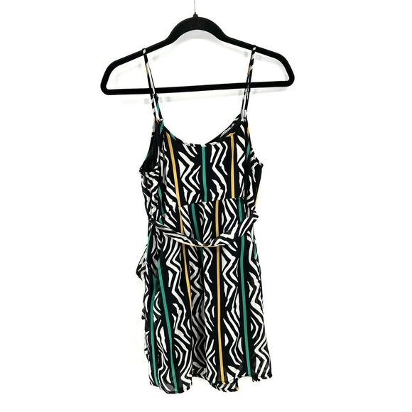 FOREVER 21 Black White Retro 80s 90s Spaghetti Strap Mini Dress Size Medium - Picture 2 of 9